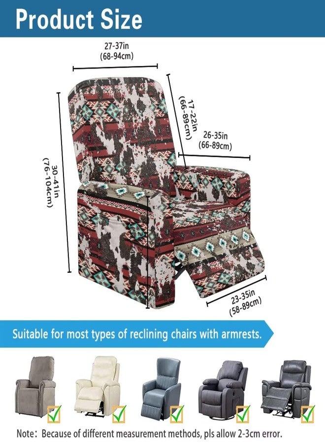 Wanyint Aztec Cow Print Red Cover for Recliner with Foot Rest Washable Couch Cover Reclining 4 Pieces Anti-Slip Lazy Boy Recliner Chair Protector for Pets, Cats, Kids - Image 3